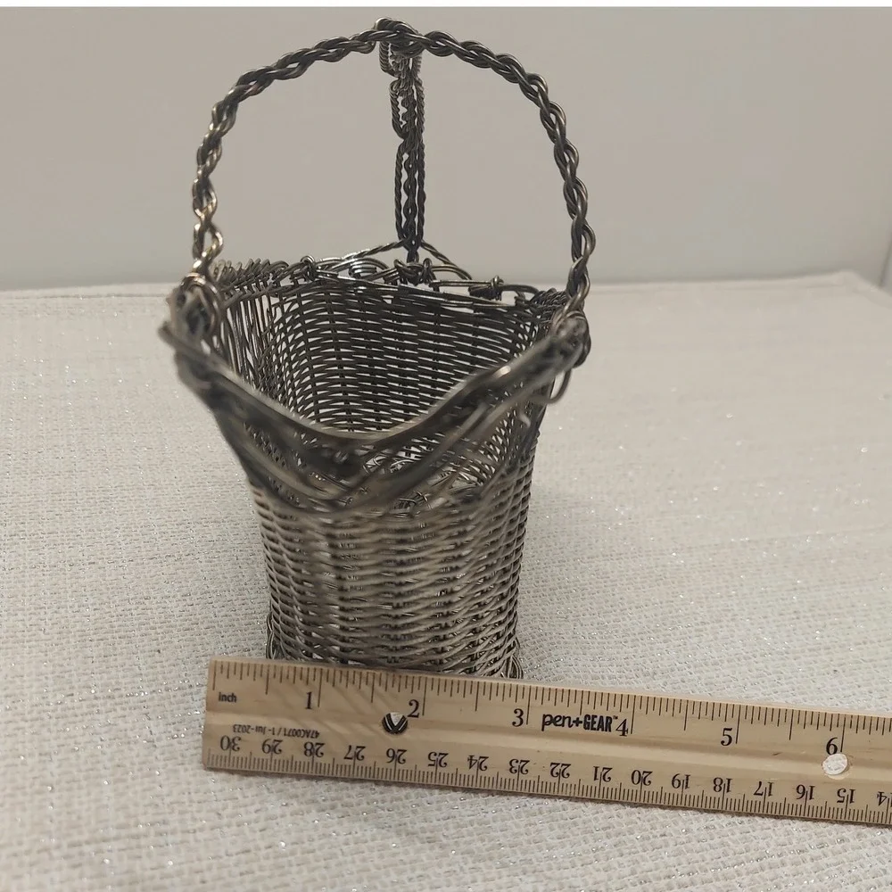 Vintage Silver Plated Wine Bottle Basket French Style Wire Carrier Twist Handle